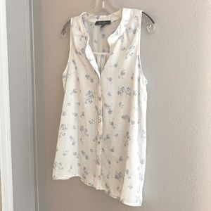 Cool romantic blouse. White w/blue flowers. Button down.
